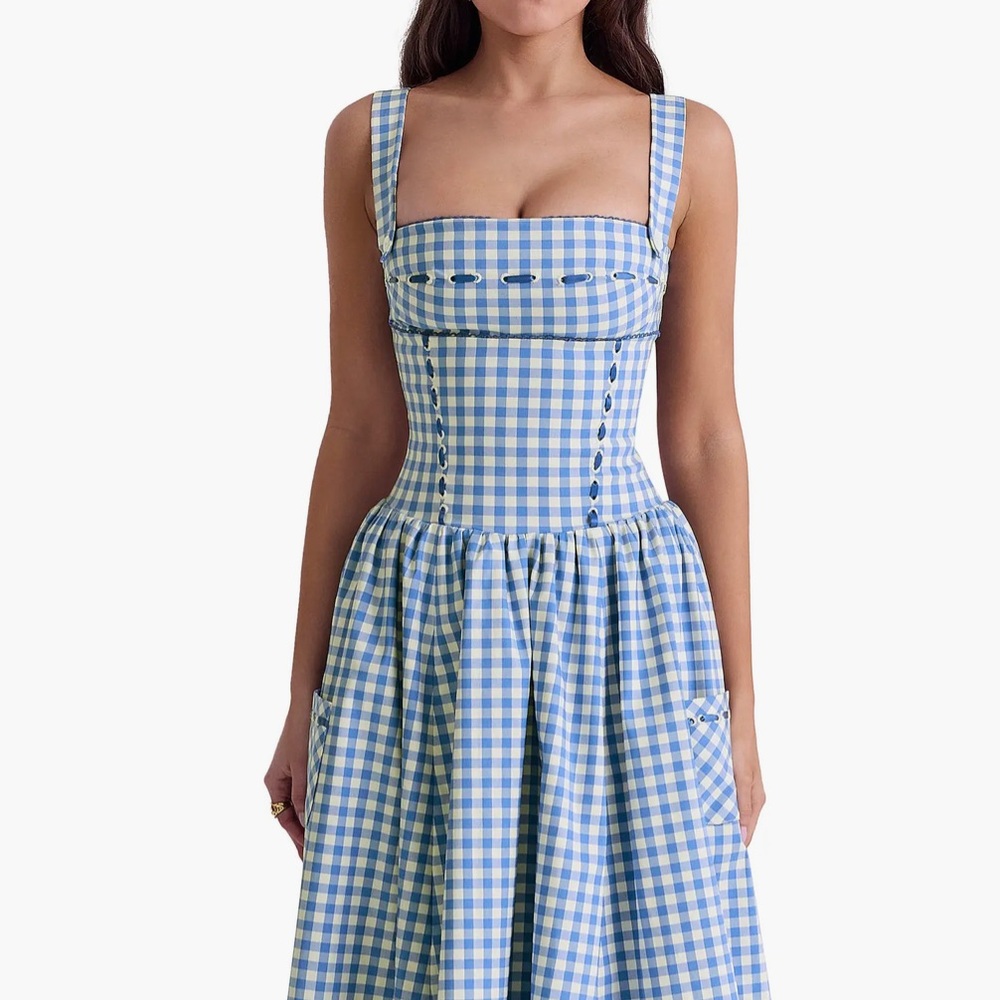 House of CB 'Vivien' Regatta Blue Gingham Midi Sundress NWOT